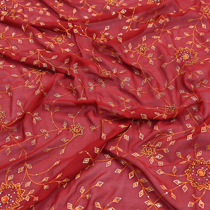Indian Vintage Red Dupatta Pure Georgette silk Long Stole Hand Embroidered Scarves Stole Veil Wrap Sequins Hijab