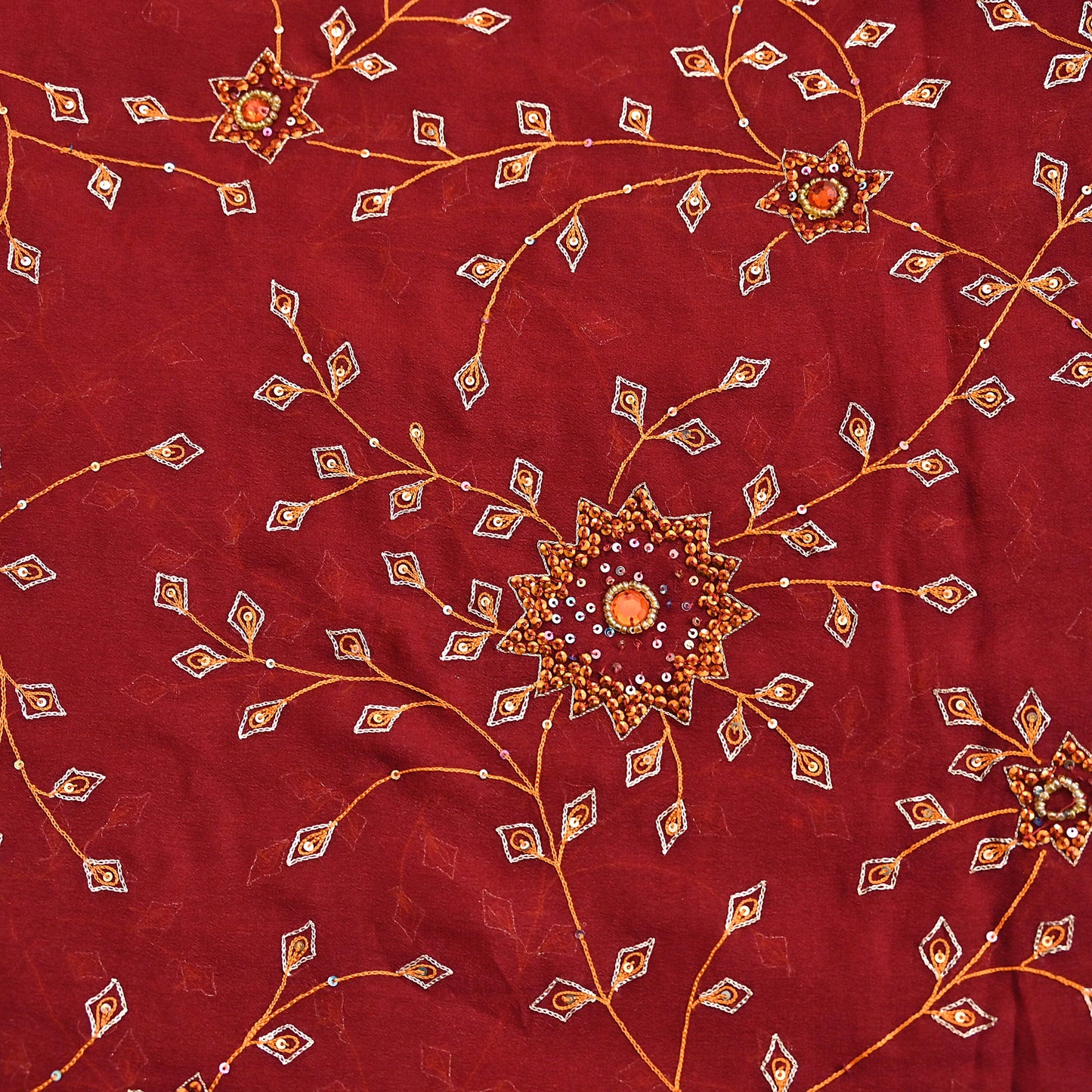 Indian Vintage Red Dupatta Pure Georgette silk Long Stole Hand Embroidered Scarves Stole Veil Wrap Sequins Hijab