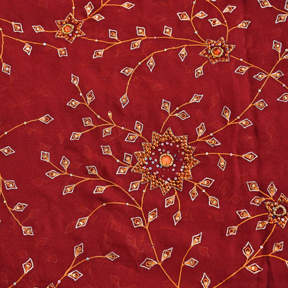 Indian Vintage Red Dupatta Pure Georgette silk Long Stole Hand Embroidered Scarves Stole Veil Wrap Sequins Hijab