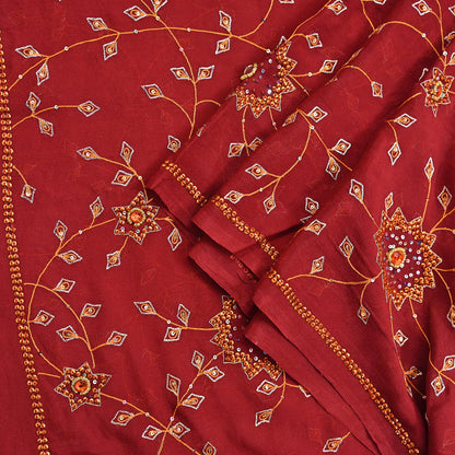 Indian Vintage Red Dupatta Pure Georgette silk Long Stole Hand Embroidered Scarves Stole Veil Wrap Sequins Hijab