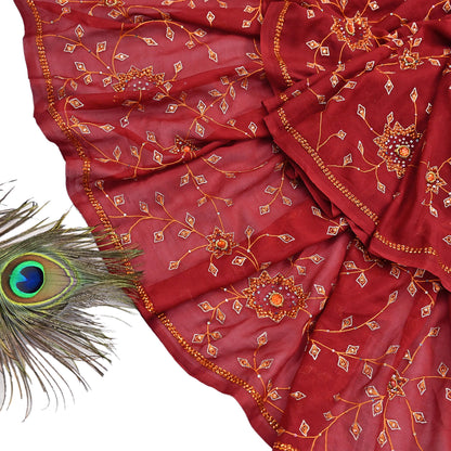 Indian Vintage Red Dupatta Pure Georgette silk Long Stole Hand Embroidered Scarves Stole Veil Wrap Sequins Hijab
