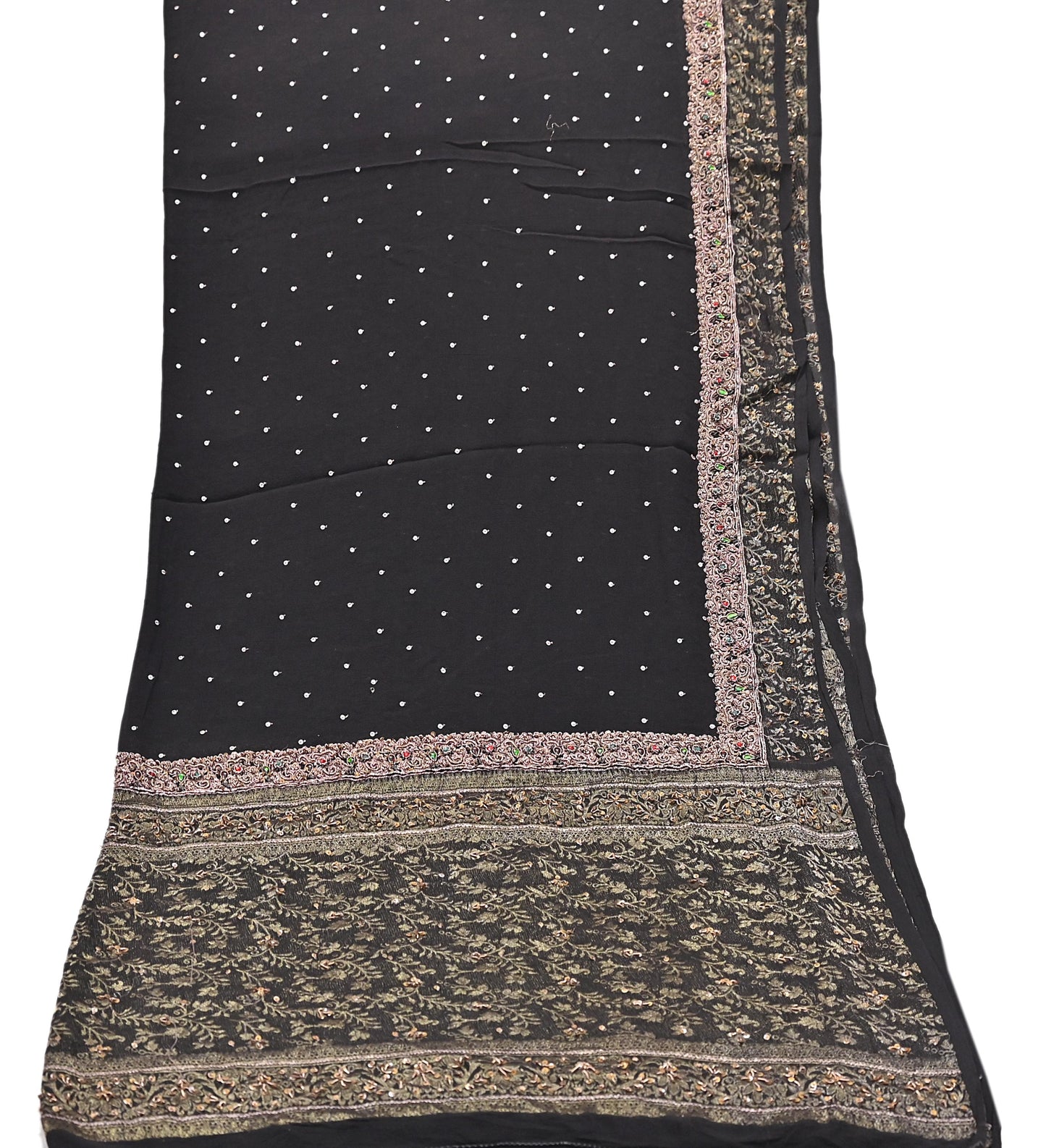 Indian Vintage Black Dupatta Long Stole Pure Georgette Silk Hand Woven Brocade Scarves Veil Scarf Wrap Hippie Boho Soft Floral