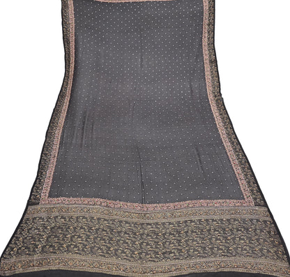 Indian Vintage Black Dupatta Long Stole Pure Georgette Silk Hand Woven Brocade Scarves Veil Scarf Wrap Hippie Boho Soft Floral
