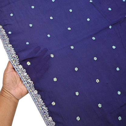 Indian Vintage Blue Dupatta Long Stole Pure Silk Hand Embroidered Scarves Veil Scarf Wrap Hippie Boho Zardozi/ Dabka