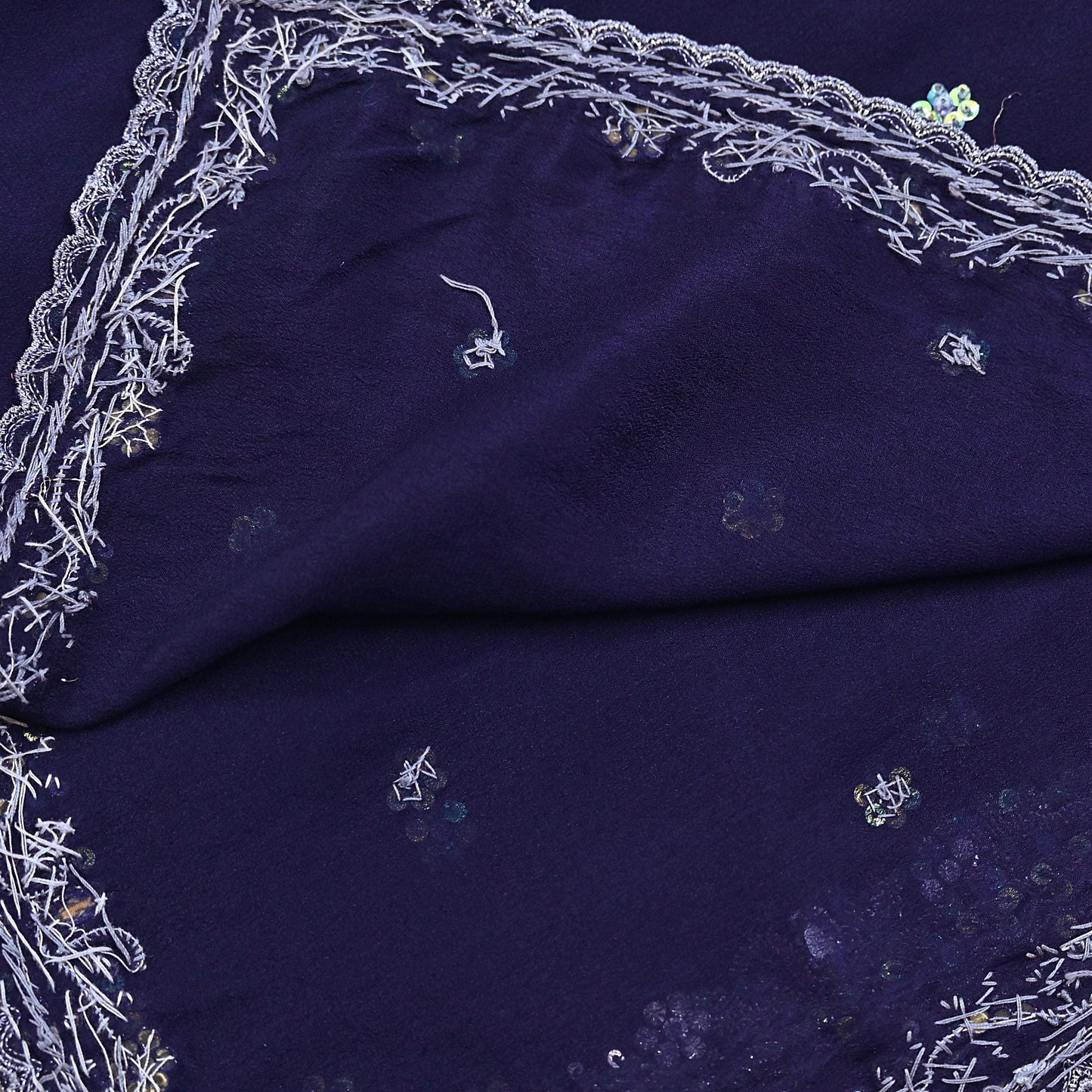 Indian Vintage Blue Dupatta Long Stole Pure Silk Hand Embroidered Scarves Veil Scarf Wrap Hippie Boho Zardozi/ Dabka