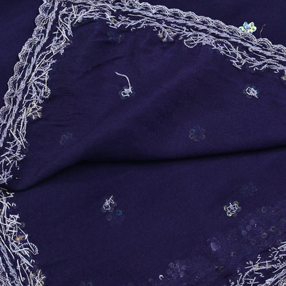 Indian Vintage Blue Dupatta Long Stole Pure Silk Hand Embroidered Scarves Veil Scarf Wrap Hippie Boho Zardozi/ Dabka