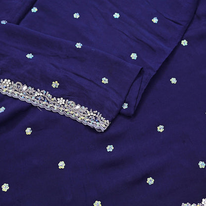 Indian Vintage Blue Dupatta Long Stole Pure Silk Hand Embroidered Scarves Veil Scarf Wrap Hippie Boho Zardozi/ Dabka