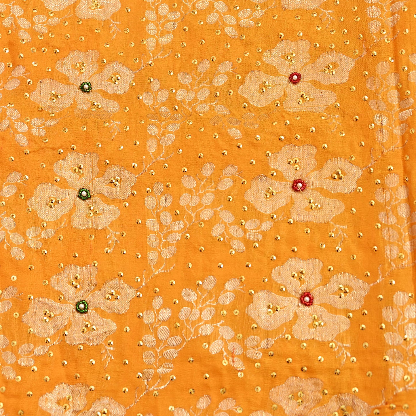 Indian Vintage Dupatta Saffron Long Stole Pure silk Woven Brocade Banarasi Scarves Veil Scarf Wrap Hippie Boho Soft Floral Zari