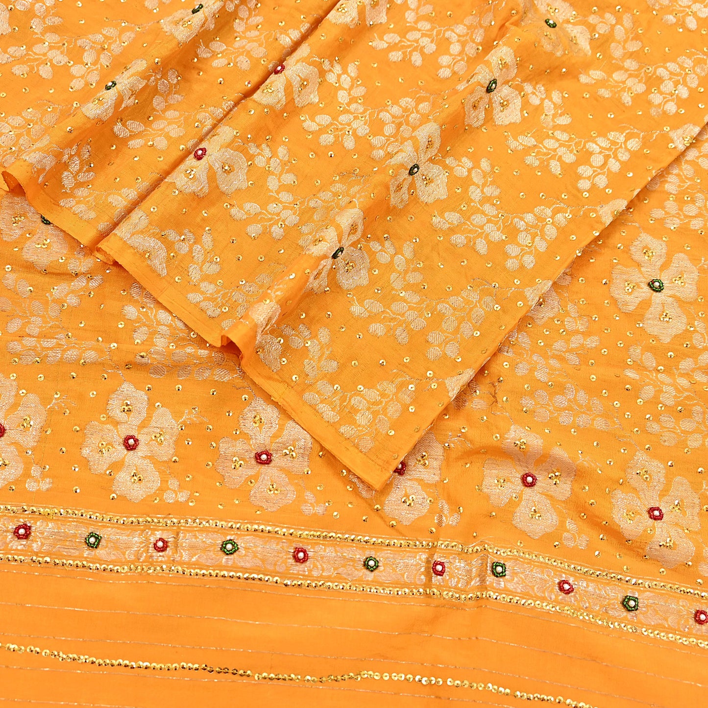 Indian Vintage Dupatta Saffron Long Stole Pure silk Woven Brocade Banarasi Scarves Veil Scarf Wrap Hippie Boho Soft Floral Zari
