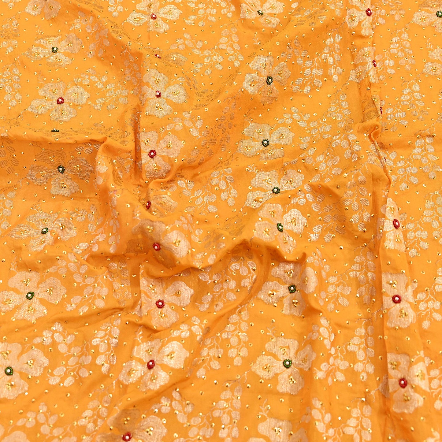 Indian Vintage Dupatta Saffron Long Stole Pure silk Woven Brocade Banarasi Scarves Veil Scarf Wrap Hippie Boho Soft Floral Zari