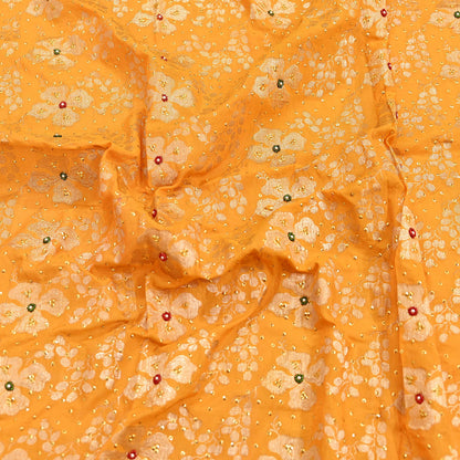 Indian Vintage Dupatta Saffron Long Stole Pure silk Woven Brocade Banarasi Scarves Veil Scarf Wrap Hippie Boho Soft Floral Zari