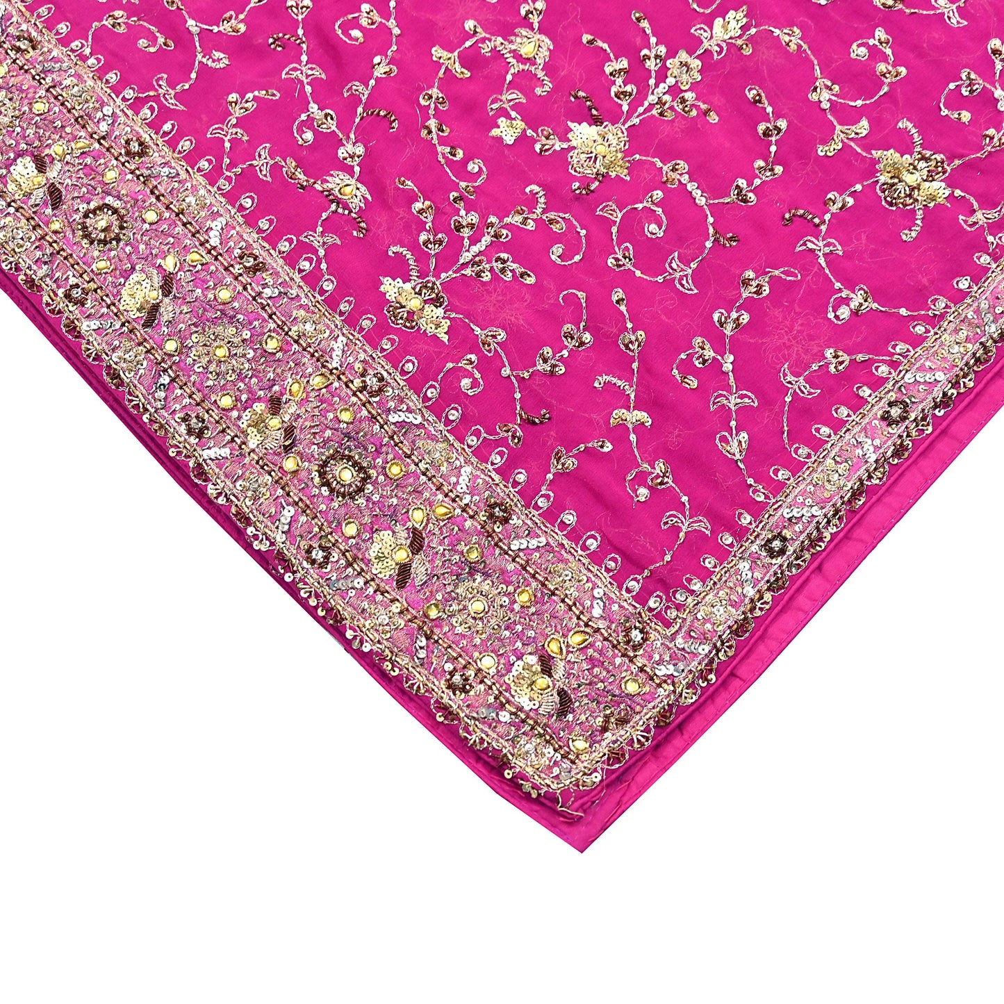 Indian Vintage Heavy Magenta Dupatta Pure Georgette Silk Long Stole Hand Embroidered Scarf Zardozi/Dabka