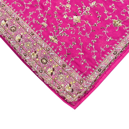 Indian Vintage Heavy Magenta Dupatta Pure Georgette Silk Long Stole Hand Embroidered Scarf Zardozi/Dabka