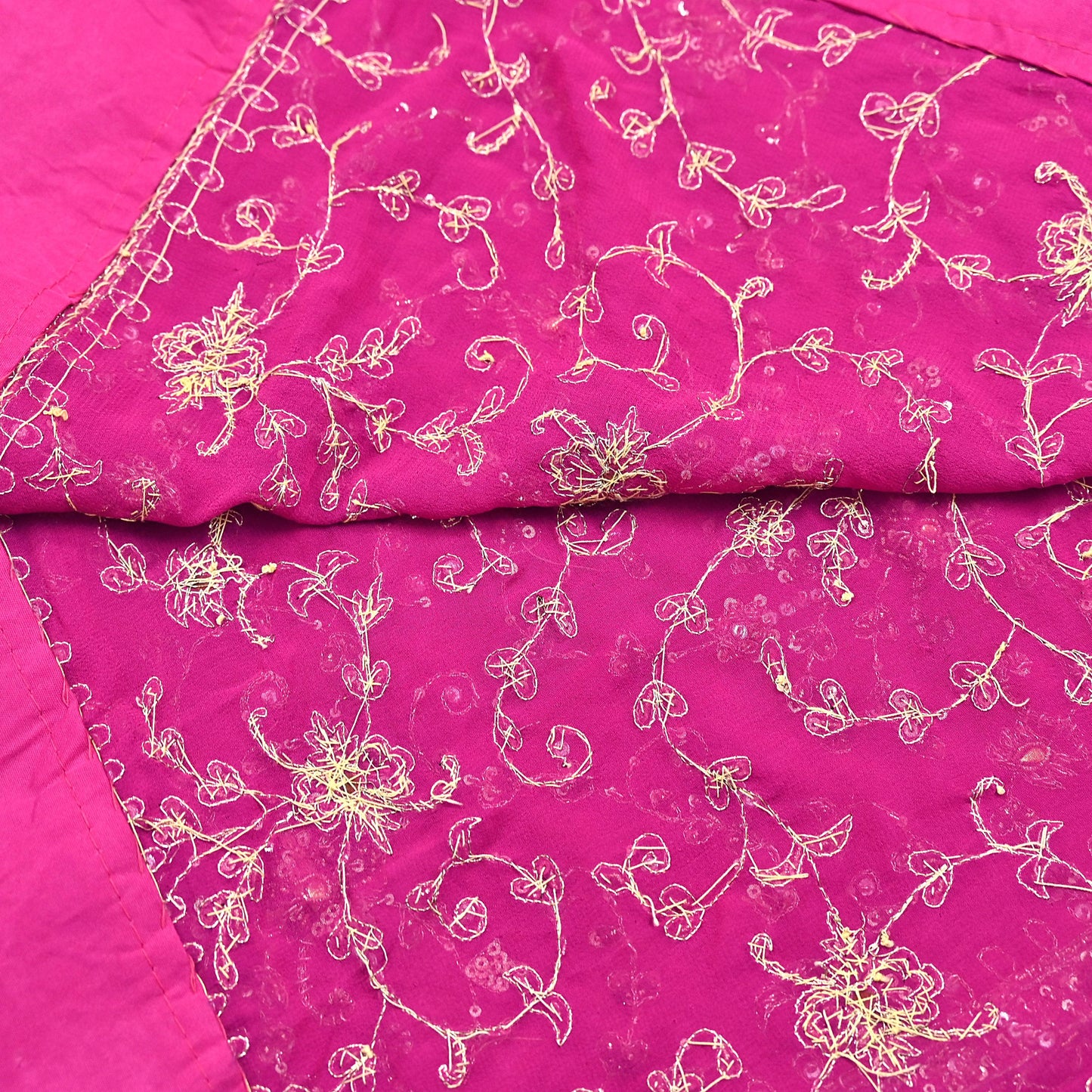 Indian Vintage Heavy Magenta Dupatta Pure Georgette Silk Long Stole Hand Embroidered Scarf Zardozi/Dabka