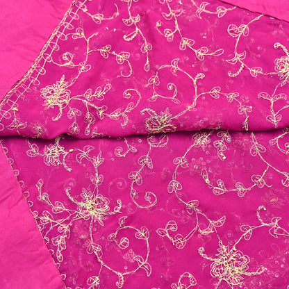 Indian Vintage Heavy Magenta Dupatta Pure Georgette Silk Long Stole Hand Embroidered Scarf Zardozi/Dabka