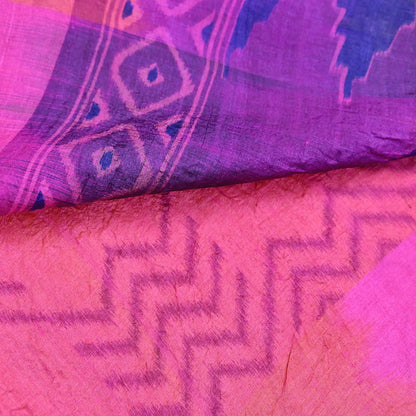 Indian Vintage Peach & Purple Saree Pure Khadi Silk Handloom Printed Sari Fabric 5yd Ethnic Wear Sari Stripes Designs Dress making Crafting