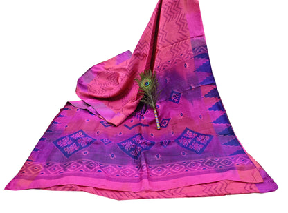 Indian Vintage Peach & Purple Saree Pure Khadi Silk Handloom Printed Sari Fabric 5yd Ethnic Wear Sari Stripes Designs Dress making Crafting