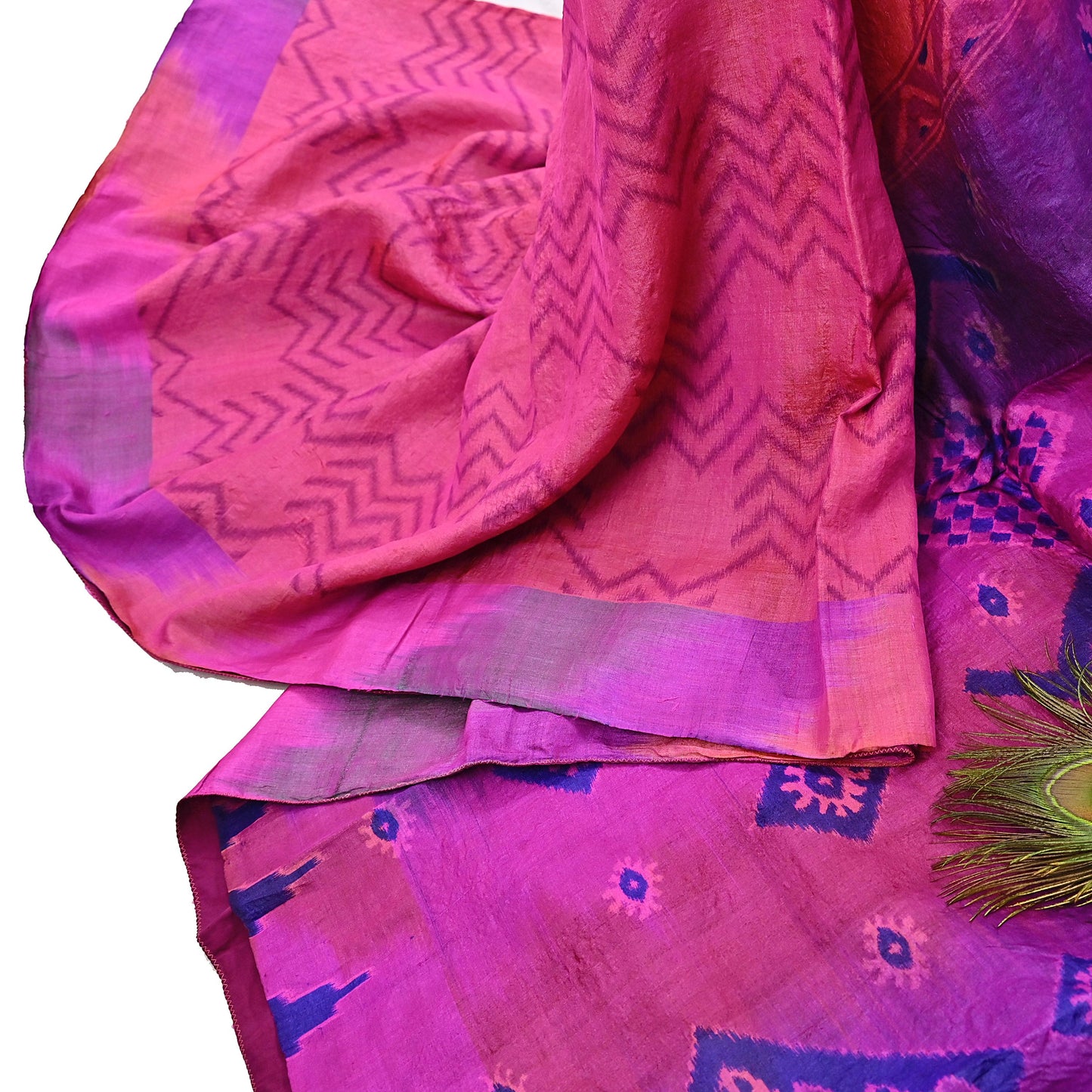 Indian Vintage Peach & Purple Saree Pure Khadi Silk Handloom Printed Sari Fabric 5yd Ethnic Wear Sari Stripes Designs Dress making Crafting
