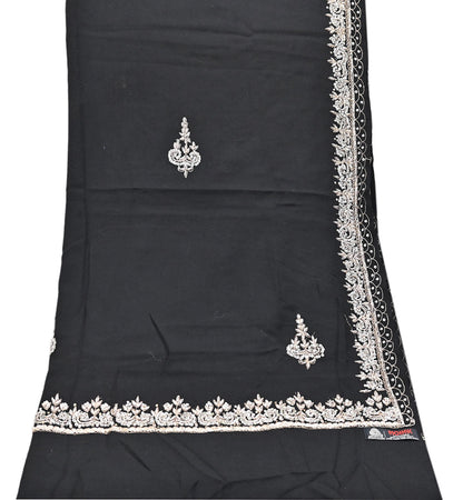 Vintage Shawl Black Pure Woolen Shawl Handmade Embroidered Long Throw Stole Warm Stole Floral Design Zardozi/dabka