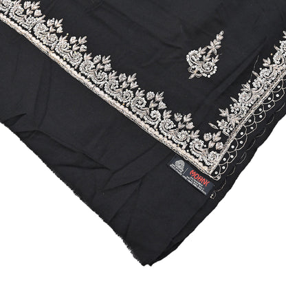 Vintage Shawl Black Pure Woolen Shawl Handmade Embroidered Long Throw Stole Warm Stole Floral Design Zardozi/dabka