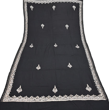 Vintage Shawl Black Pure Woolen Shawl Handmade Embroidered Long Throw Stole Warm Stole Floral Design Zardozi/dabka