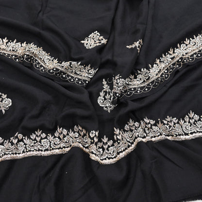 Vintage Shawl Black Pure Woolen Shawl Handmade Embroidered Long Throw Stole Warm Stole Floral Design Zardozi/dabka