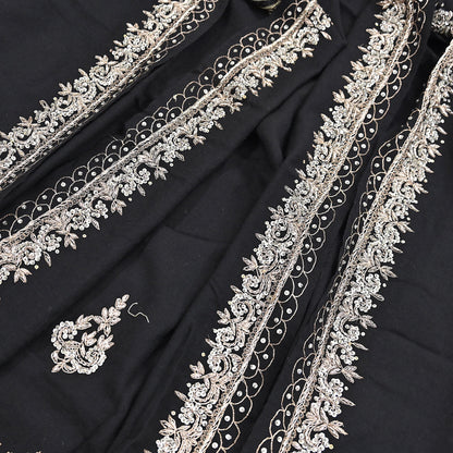 Vintage Shawl Black Pure Woolen Shawl Handmade Embroidered Long Throw Stole Warm Stole Floral Design Zardozi/dabka