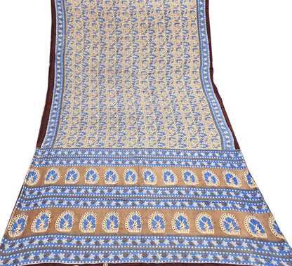 Indian Vintage Sari Beige & Brown Printed 100% Pure Cotton Sarees Craft Fabric 5Yard Sewing Sarong Wrap Boho Dress making Quilting Soft