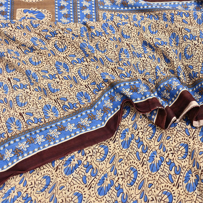 Indian Vintage Sari Beige & Brown Printed 100% Pure Cotton Sarees Craft Fabric 5Yard Sewing Sarong Wrap Boho Dress making Quilting Soft