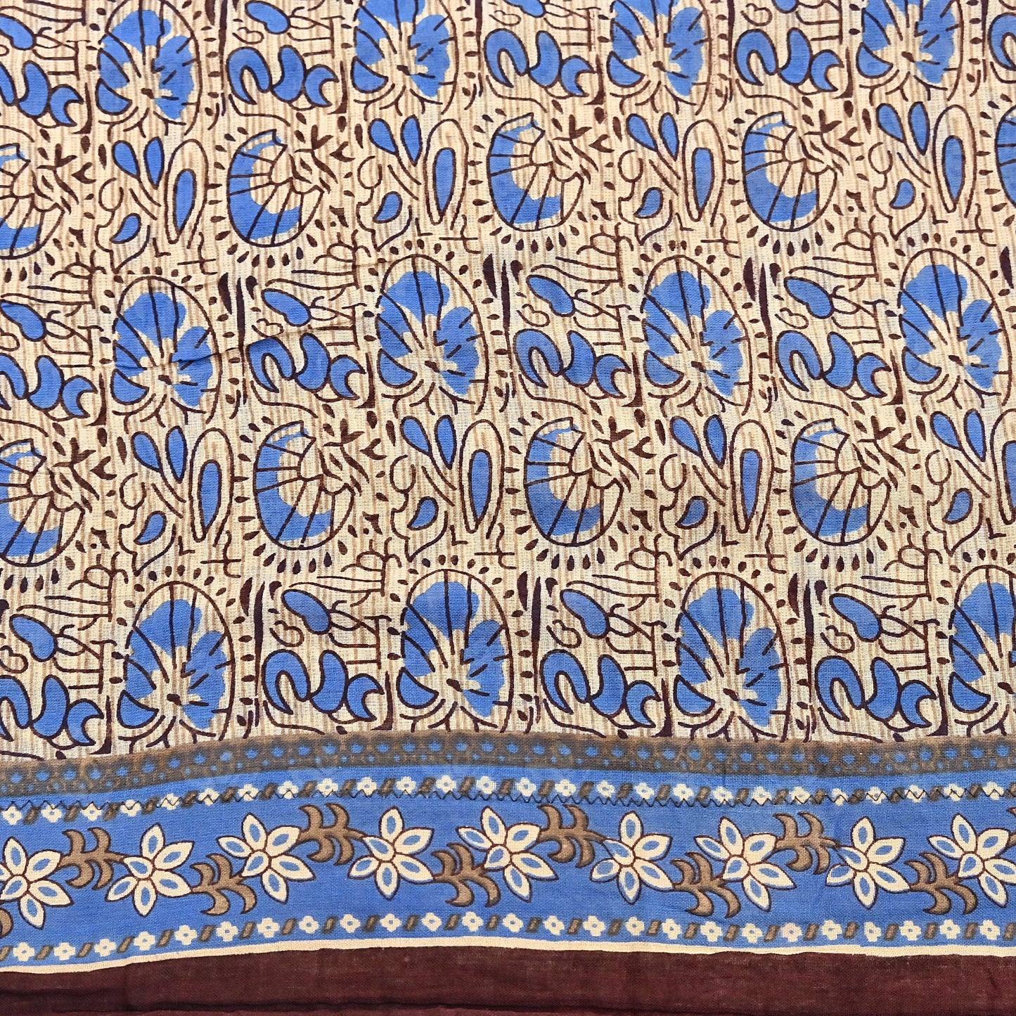 Indian Vintage Sari Beige & Brown Printed 100% Pure Cotton Sarees Craft Fabric 5Yard Sewing Sarong Wrap Boho Dress making Quilting Soft