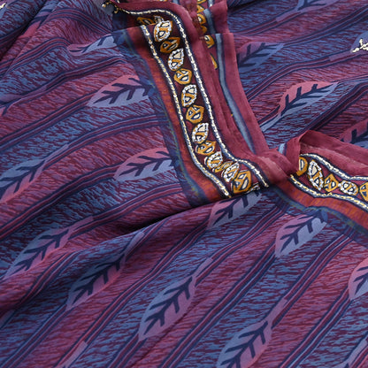Indian Vintage Sari Hand Embroidered Printed 100% Pure Georgette Silk Saree Craft Fabric 5Yd Ethnic Soft Dress making For Crafting