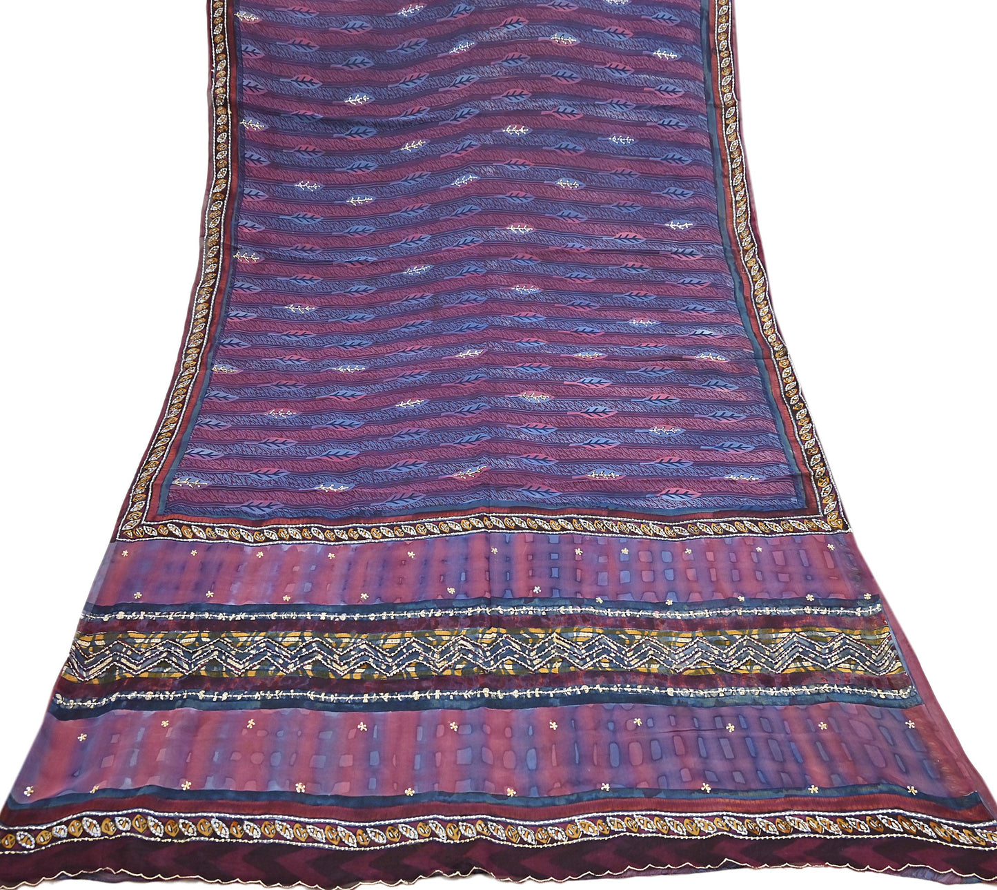 Indian Vintage Sari Hand Embroidered Printed 100% Pure Georgette Silk Saree Craft Fabric 5Yd Ethnic Soft Dress making For Crafting