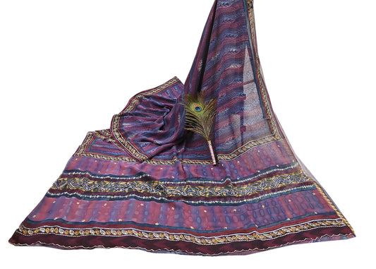 Indian Vintage Sari Hand Embroidered Printed 100% Pure Georgette Silk Saree Craft Fabric 5Yd Ethnic Soft Dress making For Crafting