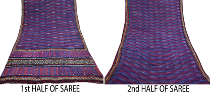 Indian Vintage Sari Hand Embroidered Printed 100% Pure Georgette Silk Saree Craft Fabric 5Yd Ethnic Soft Dress making For Crafting