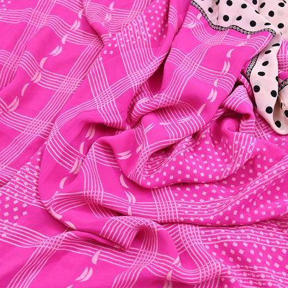 Indian Vintage Sari Ivory & Pink Pure Crepe Silk Printed Saree 5yard Sewing Floral Soft Craft Fabric Wrap Dress making Crafting Quilting
