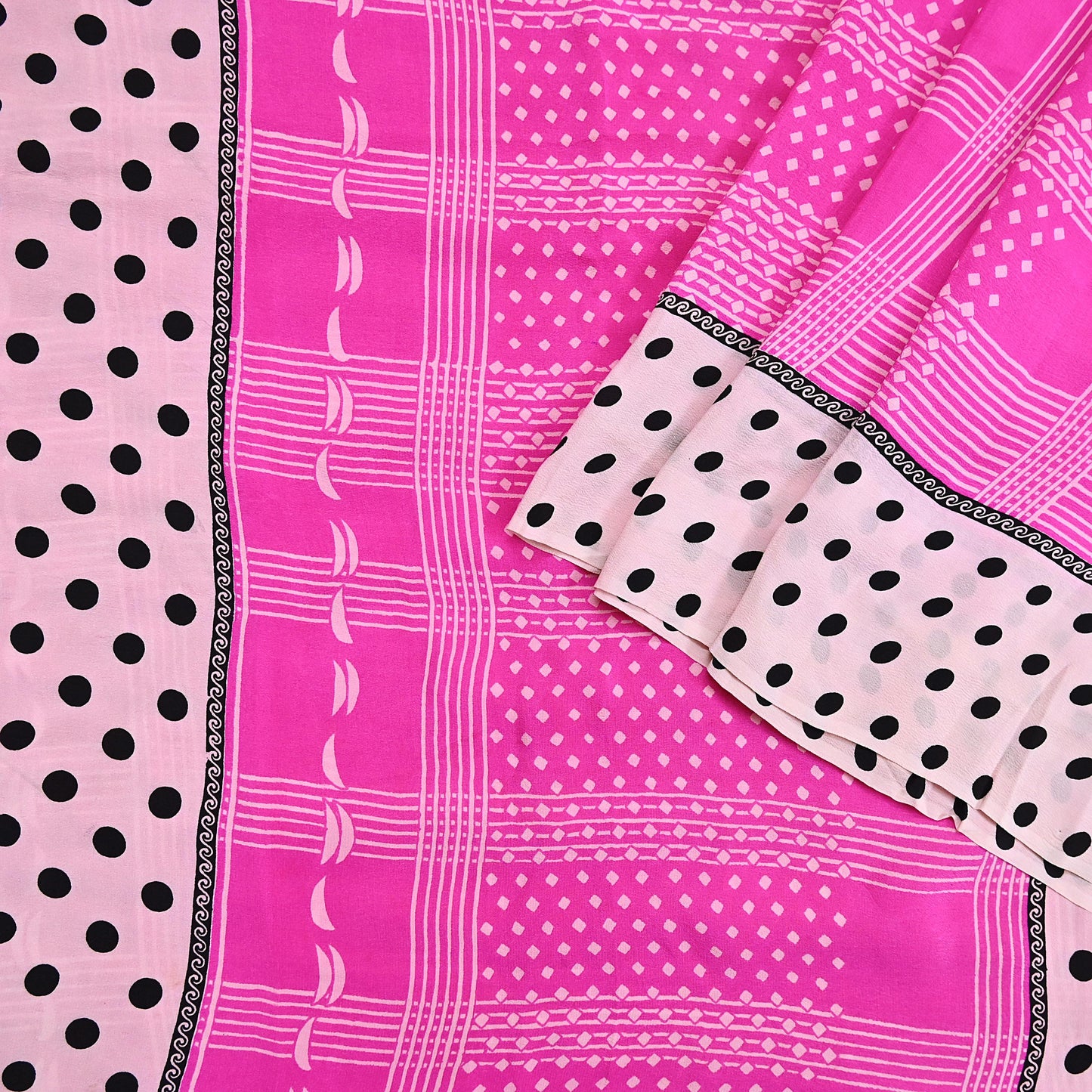 Indian Vintage Sari Ivory & Pink Pure Crepe Silk Printed Saree 5yard Sewing Floral Soft Craft Fabric Wrap Dress making Crafting Quilting