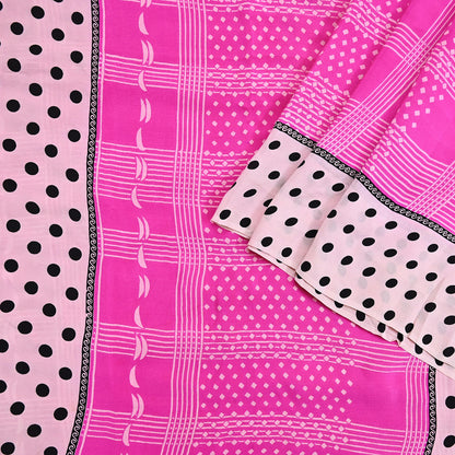 Indian Vintage Sari Ivory & Pink Pure Crepe Silk Printed Saree 5yard Sewing Floral Soft Craft Fabric Wrap Dress making Crafting Quilting