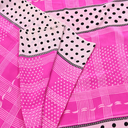 Indian Vintage Sari Ivory & Pink Pure Crepe Silk Printed Saree 5yard Sewing Floral Soft Craft Fabric Wrap Dress making Crafting Quilting