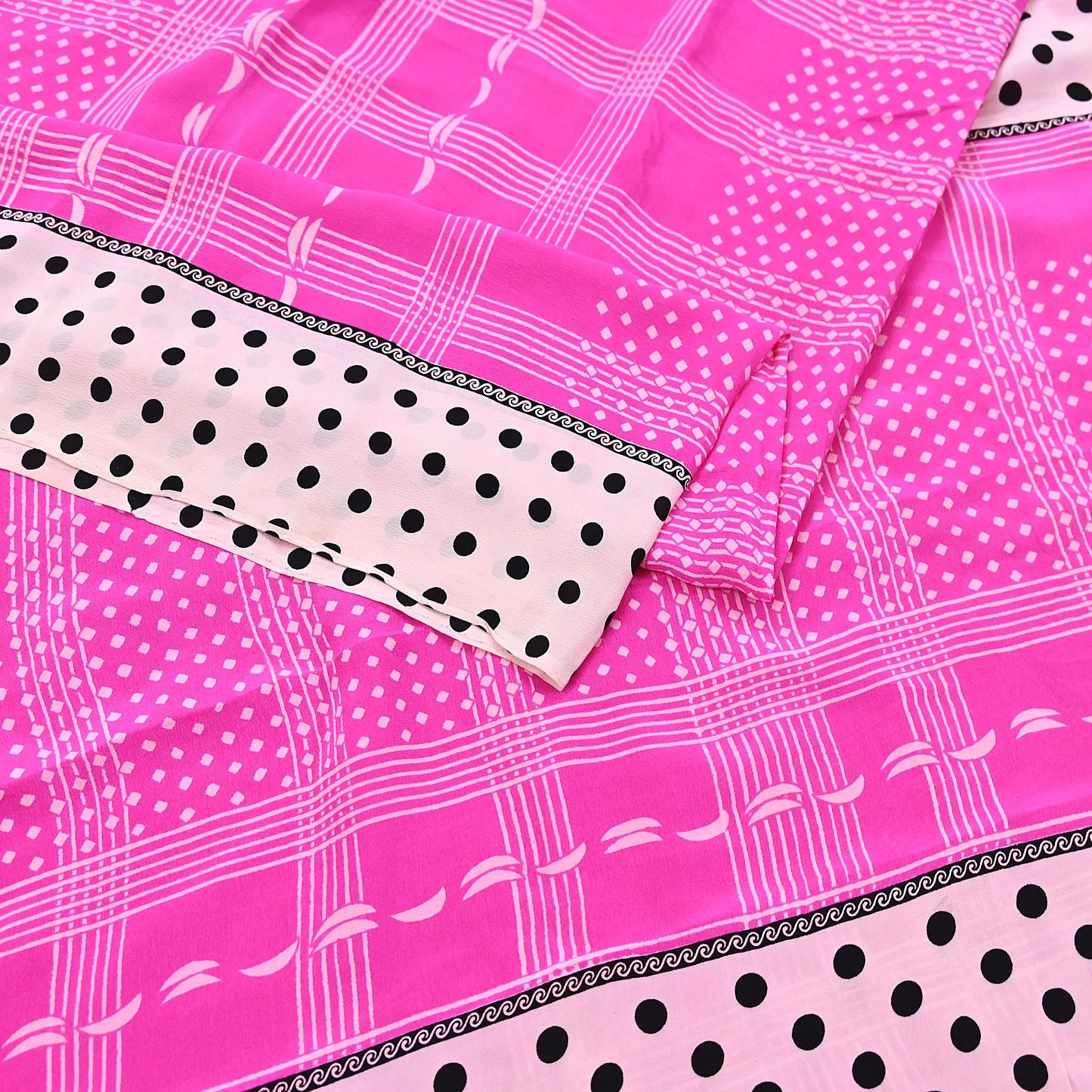 Indian Vintage Sari Ivory & Pink Pure Crepe Silk Printed Saree 5yard Sewing Floral Soft Craft Fabric Wrap Dress making Crafting Quilting