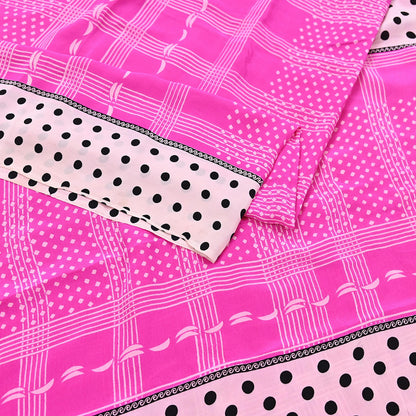 Indian Vintage Sari Ivory & Pink Pure Crepe Silk Printed Saree 5yard Sewing Floral Soft Craft Fabric Wrap Dress making Crafting Quilting