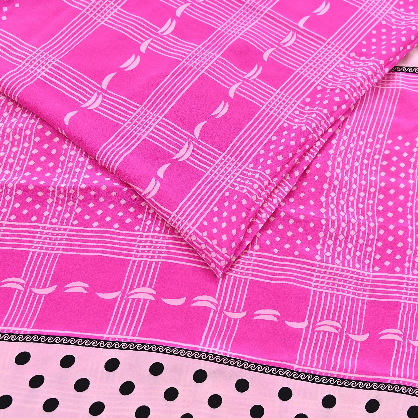 Indian Vintage Sari Ivory & Pink Pure Crepe Silk Printed Saree 5yard Sewing Floral Soft Craft Fabric Wrap Dress making Crafting Quilting