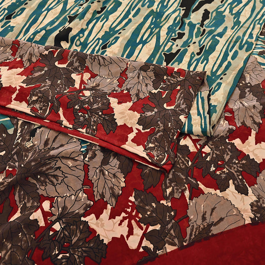 Indian Vintage Green & Beige Printed Pure Crepe Silk Saree Floral Floral Pattern Lightweight Fabric for Dressmaking Christmas Gifting