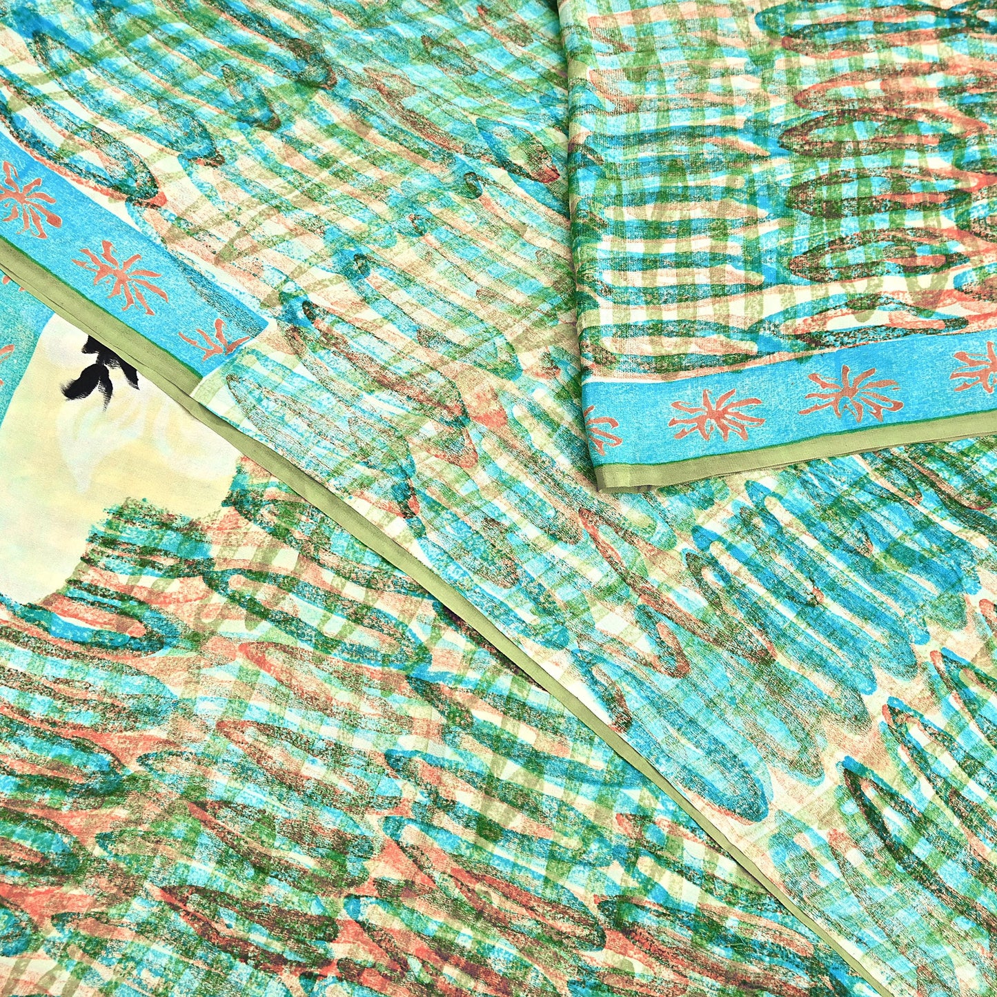 Indian Vintage Sari Green Pure Crepe Silk Block Printed Sarees 5yd Sewing Floral Craft Fabric Wrap Dress Making Crafting Quilting Upcycle