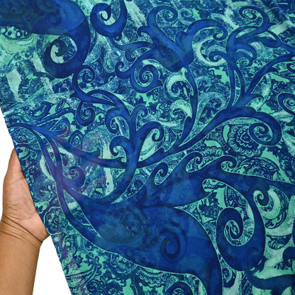 Indian Vintage Sari Blue & Green 100% Pure Georgette Silk Printed Sarees Sewing 5yd Craft Soft Dress Designing for Crafting Abstract