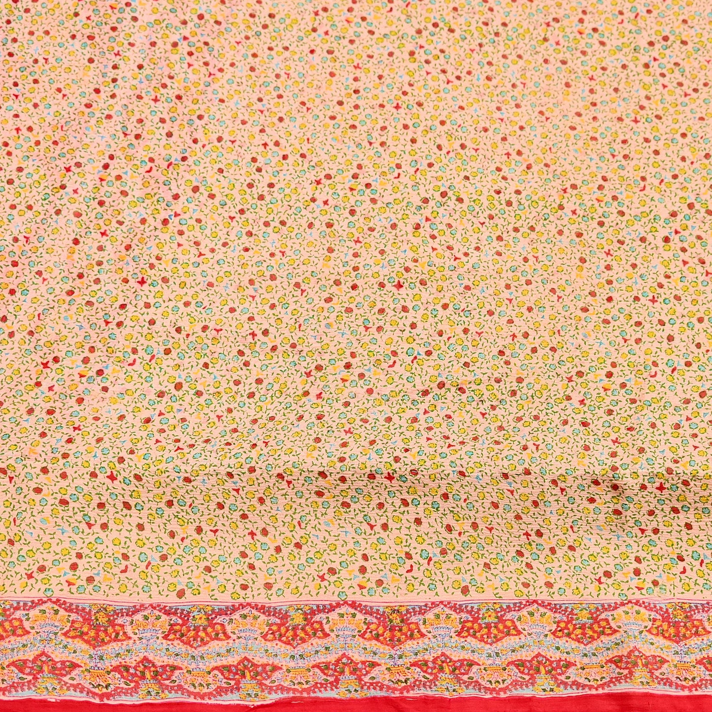 Indian Vintage Sari Peach & red Pure Chiffon Silk Printed Sarees Craft Fabric Sewing 5Yd Soft Light Sari Dress Making Quilting Upcycle