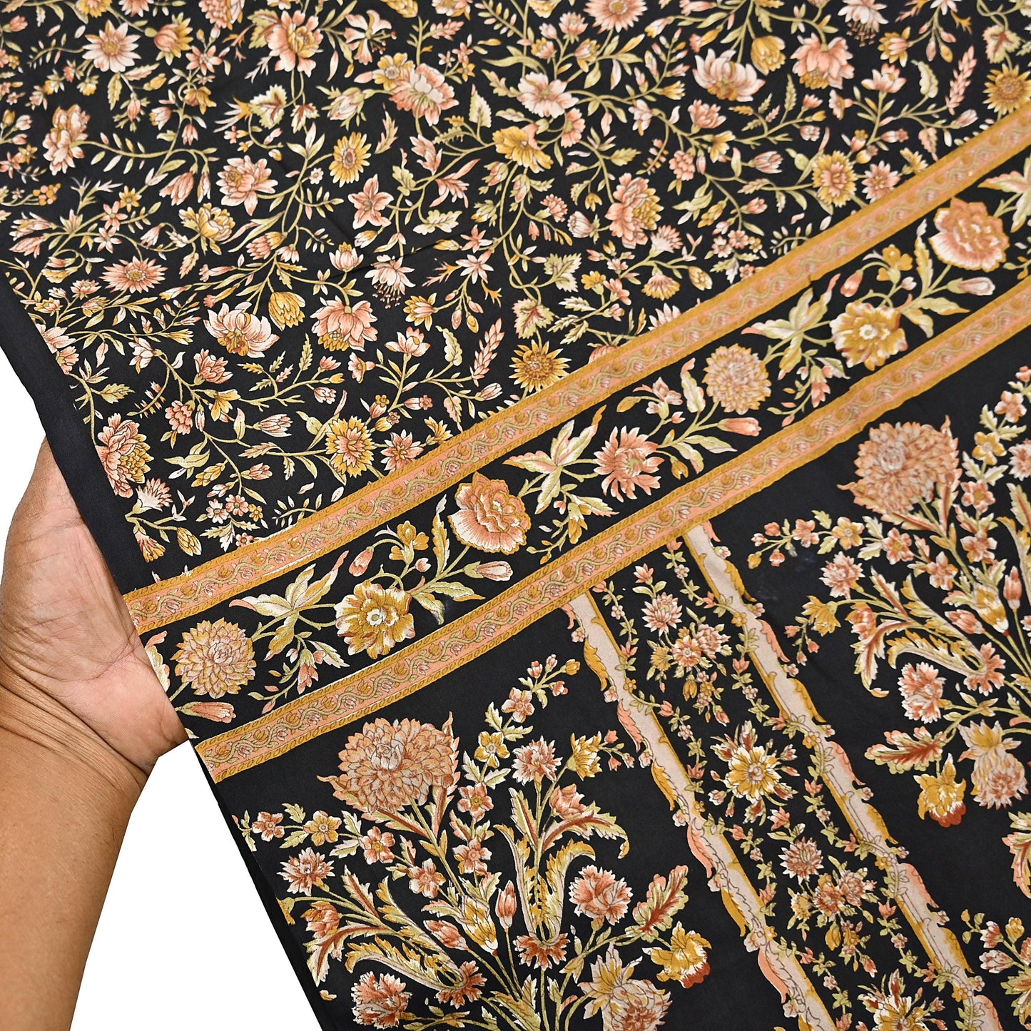 Vintage Sari Black Pure Silk Printed Saree Craft Fabric 6yard Sewing Floral Soft Dress Designing for Crafting Upcycle Quilting