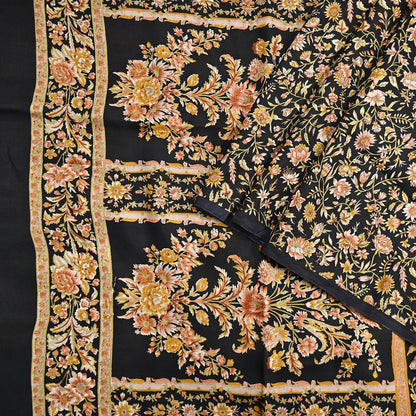 Vintage Sari Black Pure Silk Printed Saree Craft Fabric 6yard Sewing Floral Soft Dress Designing for Crafting Upcycle Quilting