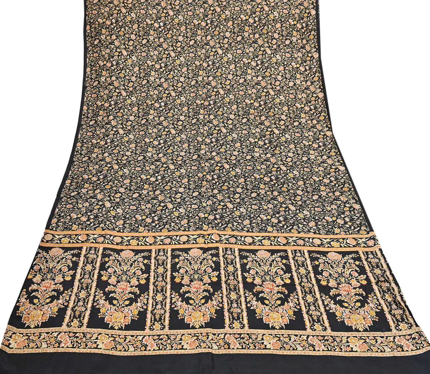 Vintage Sari Black Pure Silk Printed Saree Craft Fabric 6yard Sewing Floral Soft Dress Designing for Crafting Upcycle Quilting