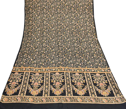 Vintage Sari Black Pure Silk Printed Saree Craft Fabric 6yard Sewing Floral Soft Dress Designing for Crafting Upcycle Quilting