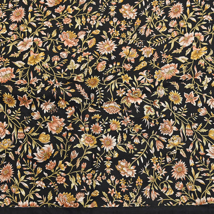 Vintage Sari Black Pure Silk Printed Saree Craft Fabric 6yard Sewing Floral Soft Dress Designing for Crafting Upcycle Quilting